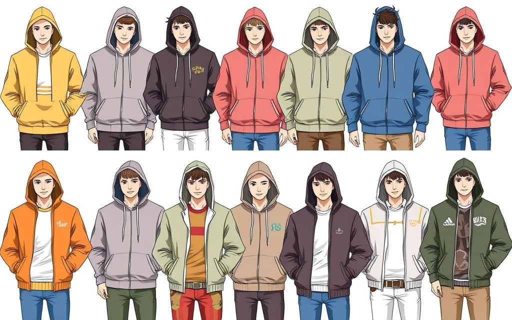 A diverse collection of hoodies